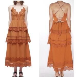 Self-Portrait Ivy Lace Trim Tiered Dress Size 8